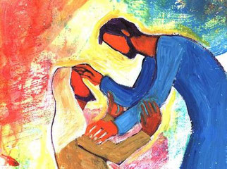 Onction d'un malade par Jésus, peinture de Berna Lopez